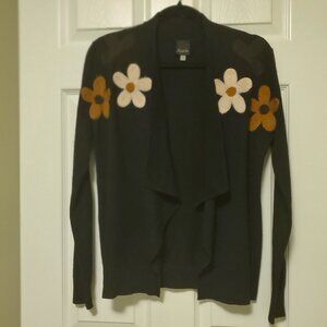 Aaeda Women's Size Small Black Floral Felt Cardigan, Boho Y2K